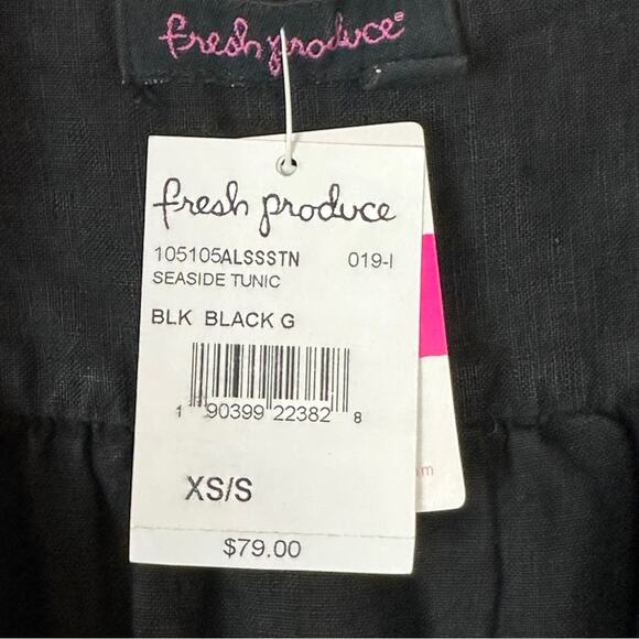 Fresh Produce 100% Linen Black Tunic Top Pockets Split Neck LagenLook Small NWT - Picture 5 of 8